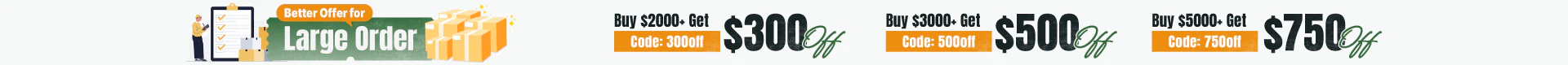 Vegega official large order discount codes - $300 off $2000 plus, $500 off $3000 plus, $750 off $5000 plus